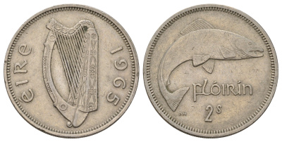 Ирландия 2 шиллинга (флорин) 1965 лосось KM 15a медно-никель 4521-931