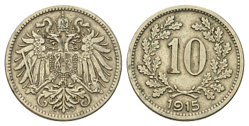 Австрия 10 геллеров 1915 Франц Иосиф I (1848-1916) KM 2822 медь цинк никель 4684-832
