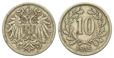Австрия 10 геллеров 1915 Франц Иосиф I (1848-1916) KM 2822 медь цинк никель 4684-832