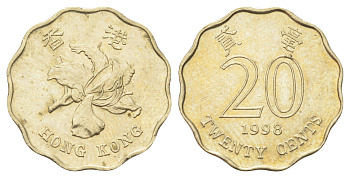 Гонконг 20 центов 1998 KM 67 никель латунь UNC 4701-227