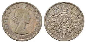 Великобритания 2 шиллинга (флорин) 1955 Елизавета II (1952-2022) KM 906, Spink 4146 медно-никель 4699-544