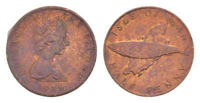 Остров Мэн 1/2 пенни 1976 PM, Елизавета II (1952-2022) KM 32 бронза 4655-924