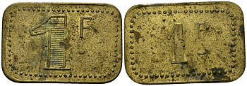Франция 1 франк ND ресторанный жетон латунь 4166-126