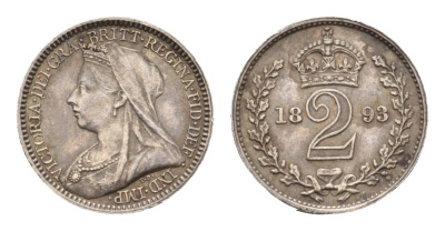 Великобритания 2 пенса 1893 Виктория (1837-1901), Maundy сет KM 776, Spink 3946 серебро PROOFLIKE 603-1532