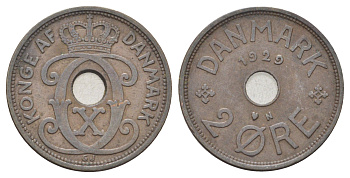 Дания 2 эре 1929 N, Кристиан X (1912-1947) KM 827 бронза 4701-738