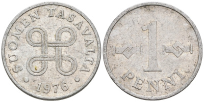 Финляндия 1 пенни 1976 KM 44а алюминий 192-1264