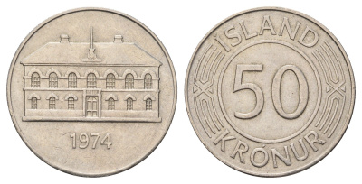 Исландия 50 крон 1974 здание парламента в Рейкьявике KM 19 медно-никель 4517-543