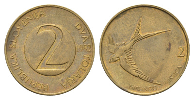 Словения 2 толара 1992 KM 5 латунь 4703-127