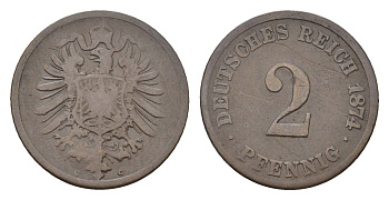 Германия 2 пфеннига 1874 C KM 2, J. 2 медь 4685-439