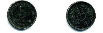 Германия 5 пфеннигов 1916 А KM 19, J. 297 железо 35-457
