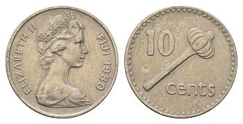 Фиджи 10 центов 1980 Елизавета II (1952-2022), булава KM 30 медно-никель 4698-1133