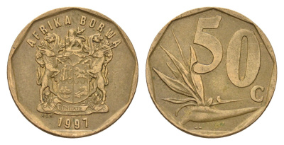 ЮАР 50 центов 1997 Зантедеския Эллиота (калла), герб KM 163 сталь плакированная бронзой 4687-732