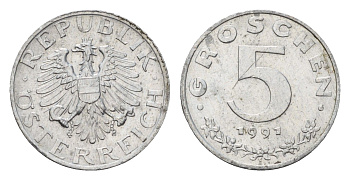 Австрия 5 грошей 1991 KM 2875 цинк UNC 4685-722