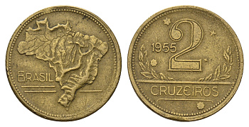 Бразилия 2 крузейро 1955 KM 559 алюминиевая бронза 4391-331