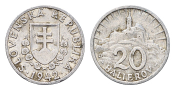 Словакия 20 геллеров 1942 KM 4a алюминий 4685-1163