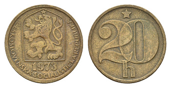 Чехословакия 20 геллеров 1973 KM 74 латунь 4685-1248