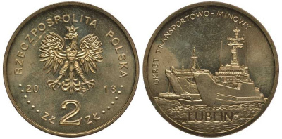 Польша 2 злотых 2013 MW, серия суда польского флота, военно-транспортный корабль "Люблин" KM 862 нордик UNC 4676-1013