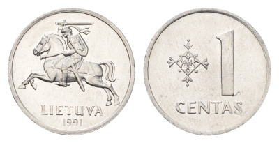 Литва 1 цент (сент) 1991 год-тип KM 85 алюминий UNC 4689-1021