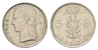 Бельгия 5 франков 1975 Belgie, Бодуэн I (1951-1993) KM 135 медно-никель 4616-857