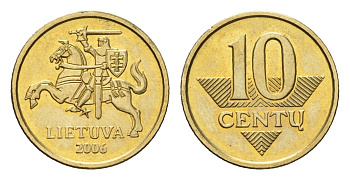 Литва 10 центов (сентов) 2006 KM 106 никель латунь UNC 4685-658