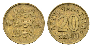 Эстония 20 сентов 1992 KM 23 латунь 4689-665