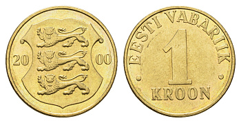 Эстония 1 крона 2000 KM 35 латунь UNC 4688-653