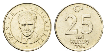 Турция 25 курушей 2005 Кемаль Ататюрк KM 1167 медь цинк никель UNC 4684-1039