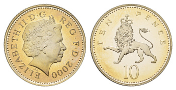 Великобритания 10 пенсов 2000 Елизавета II (1952-2022), тираж 15.000 экземпляров KM 989a, Spink F5 серебро PROOF 1095-9-42