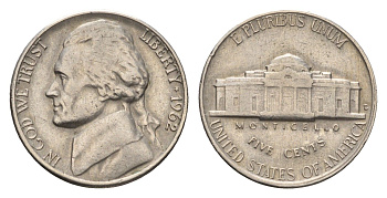 США 5 центов 1962 D, Джефферсон KM A192 медно-никель 4646-324