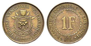 Бурунди 1 франк 1965 год-тип KM 6 латунь 4675-1241