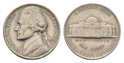 США 5 центов 1962 D, Джефферсон KM A192 медно-никель 4646-324