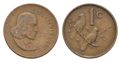 ЮАР 1 цент 1967 Ян ван Рибек (1619-1677), Suid Africa, легенда на африкаанс, капские воробьи KM 65.2 бронза 4682-721