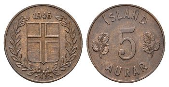 Исландия 5 эйре 1946 KM 9 бронза 4695-521