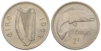 Ирландия 2 шиллинга (флорин) 1968 лосось KM 15a медно-никель UNC 4521-1026