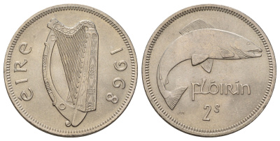Ирландия 2 шиллинга (флорин) 1968 лосось KM 15a медно-никель UNC 4521-1026
