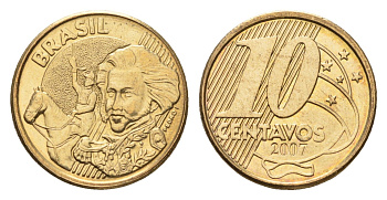 Бразилия 10 сентаво 2007 KM 649 сталь плакированная латунью 4686-746