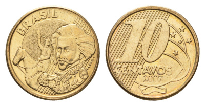 Бразилия 10 сентаво 2007 KM 649 сталь плакированная латунью 4686-746