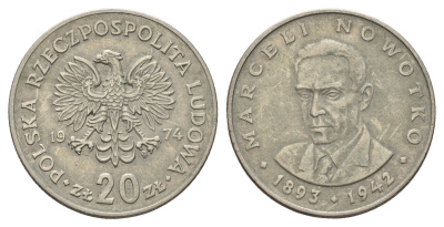 Польша 20 злотых 1974 MW, Марцелий Новотко Y 69 медно-никель 4531-743