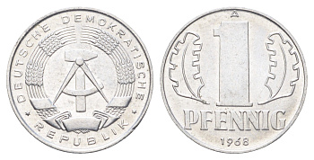 ГДР 1 пфенниг 1968 A KM 8.1 алюминий 4697-565