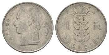 Бельгия 1 франк 1950 Belgie KM 143 медно-никель 4684-769