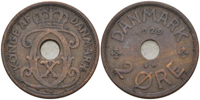 Дания 2 эре 1929 Кристиан X (1912-1947) KM 827 бронза 4147-465