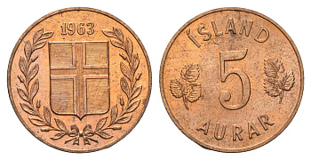 Исландия 5 эйре 1963 KM 9 бронза UNC 4691-334