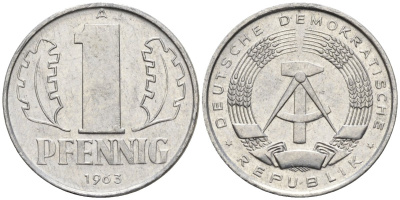 ГДР 1 пфенниг 1963 A KM 8.1 алюминий 4174-566