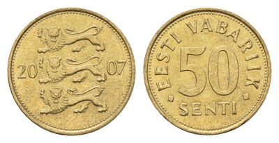 Эстония 50 сентов 2007 KM 24 латунь UNC 4689-739
