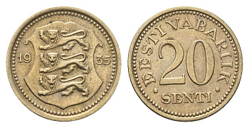 Эстония 20 сентов 1935 год-тип KM 17 никель латунь 4687-1262