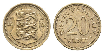 Эстония 20 сентов 1935 год-тип KM 17 никель латунь 4687-1262
