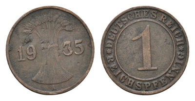 Германия 1 рейхспфенниг 1935 A KM 37, J.313 бронза 4684-1134