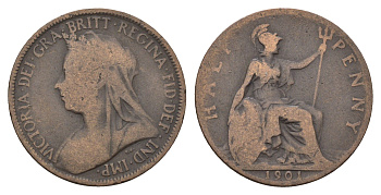 Великобритания 1/2 пенни 1901 Виктория (1837-1901) KM 789, Spink 3962 бронза 4629-135