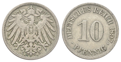 Германия 10 пфеннигов 1897 A KM 12, J. 13 медно-никель 4701-1065