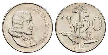 ЮАР 50 центов 1966 Ян ван Рибек (1619-1677), South Africa, легенда на английском, Зантедеския Эллиота (калла) KM 70.1 никель UNC 4678-234